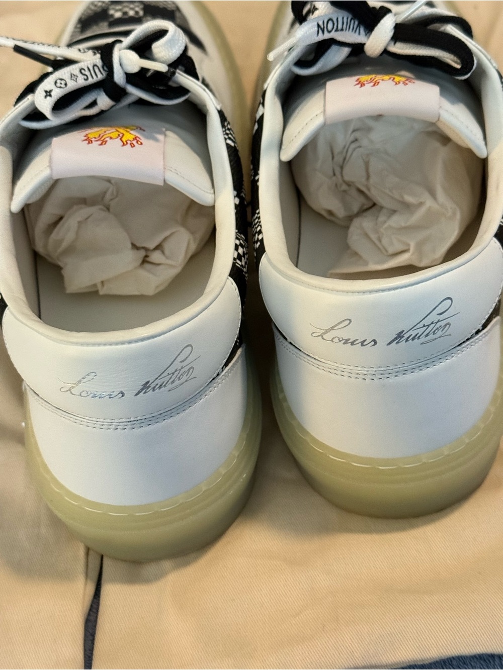 Louis Vuitton Black White Checkerboard Sneakers with clear Sole us 14 - Picture 7 of 11